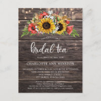 Rustic Sunflowers Lights Bridal Tea Invitation