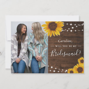 Rustic Sunflowers Lights Bridesmaid Photo Request Invitation