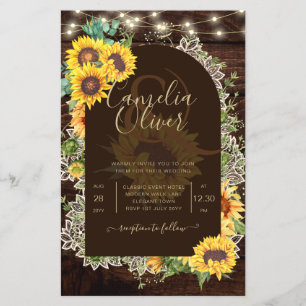 Rustic Sunflowers Lights Lace Arch Wedding Flyer