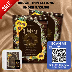 Rustic Sunflowers Lights Lace Arch Wedding Invitation