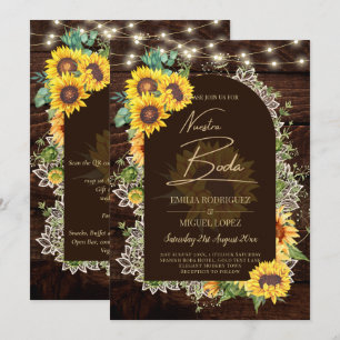 Rustic Sunflowers Lights Lace Arch Wedding Invitation