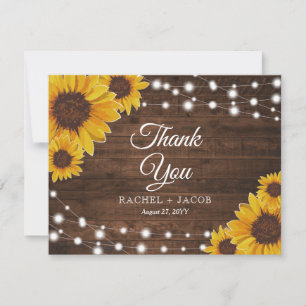 Rustic Sunflowers Lights Wedding Thank You Card