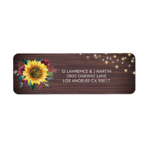 Rustic Sunflowers Lights Wood Wedding Address