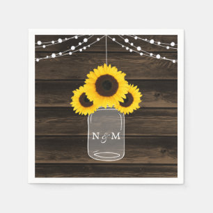 Rustic Sunflowers Mason Jar Barn Wood Wedding Napkin