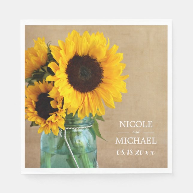 Rustic Sunflowers Mason Jar Country Wedding Napkin (Front)
