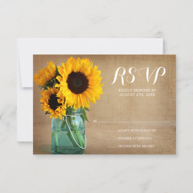 Rustic Sunflowers Mason Jar Country Wedding RSVP (Front)