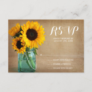 Rustic Sunflowers Mason Jar Country Wedding RSVP Card