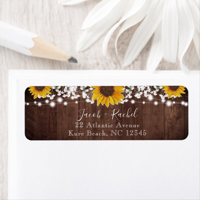 Rustic Sunflowers Mason Jar Lights Wedding Address (Insitu)
