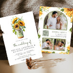 Rustic Sunflowers Mason Jar QR Code Wedding Invitation<br><div class="desc">Amaze your guests with this elegant all in one wedding invite featuring beautiful flowers and modern typography with QR Code for online RSVP. Simply add your event details on this easy-to-use template and adorn this card with your favourite photos to make it a one-of-a-kind invitation.</div>