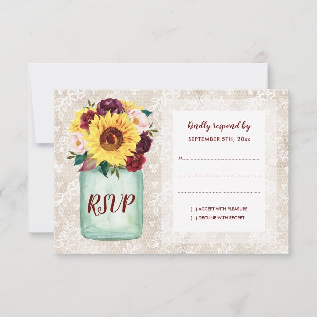 Rustic Sunflowers Mason Jar Wedding RSVP (Front)