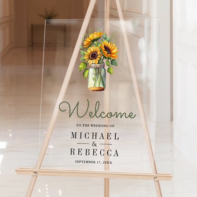 Rustic Sunflowers Mason Jar Wedding Welcome Acrylic Sign (Creator Uploaded)