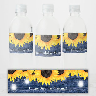 Rustic Sunflowers Navy Blue Bridal Shower Water Bottle Label
