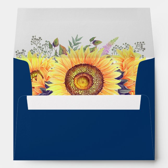 Rustic Sunflowers Navy Blue & Return Address Envelope (Back (Bottom))
