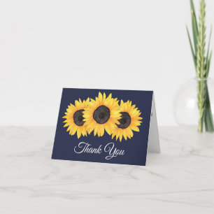 Rustic Sunflowers Navy Blue Thank You Card