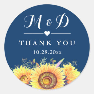 Rustic Sunflowers Navy Blue Wedding Favour Classic Round Sticker