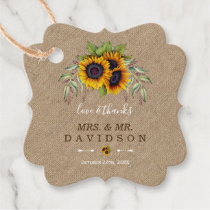 Rustic Sunflowers Old Barn Linen Wedding Favour Tags