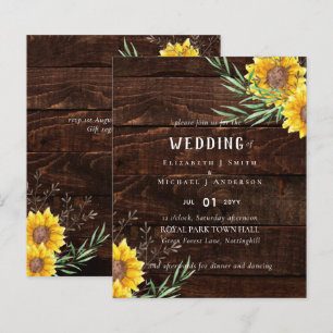 Rustic Sunflowers Olive Leaves Wedding Invite