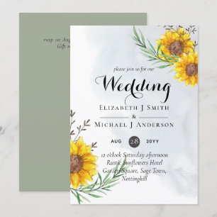 Rustic Sunflowers Olive Leaves Wedding Invites
