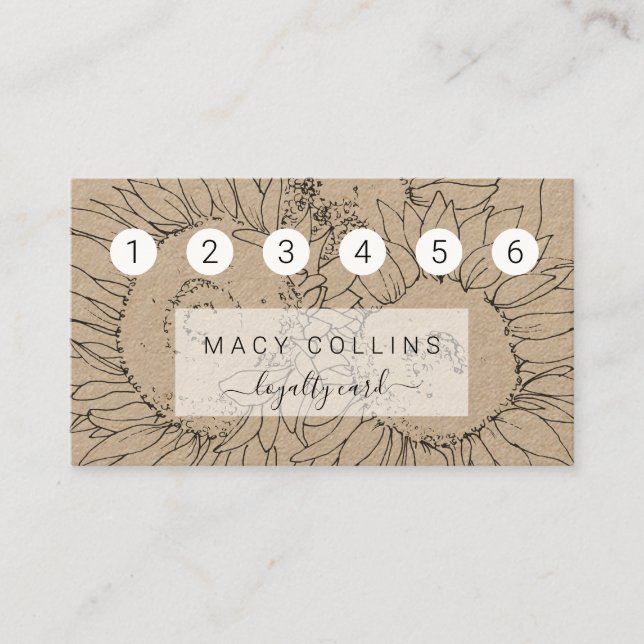 Rustic Sunflowers on kraft paper loyalty card (Front)