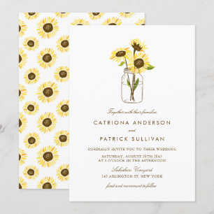 Rustic Sunflowers on Mason Jar Wedding Invitation