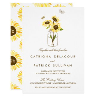 Rustic Sunflowers On Mason Jar Wedding Invitation Rustic Sunflowers On Mason Jar Wedding Invitation