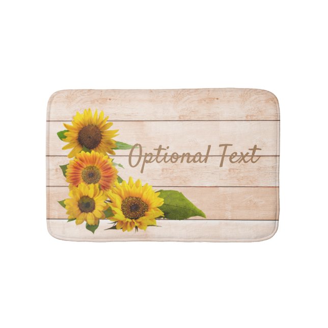 Rustic Sunflowers on Wood Bath Mat (Front)
