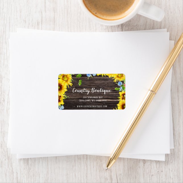Rustic Sunflowers on Wood Country Address Label (Insitu)