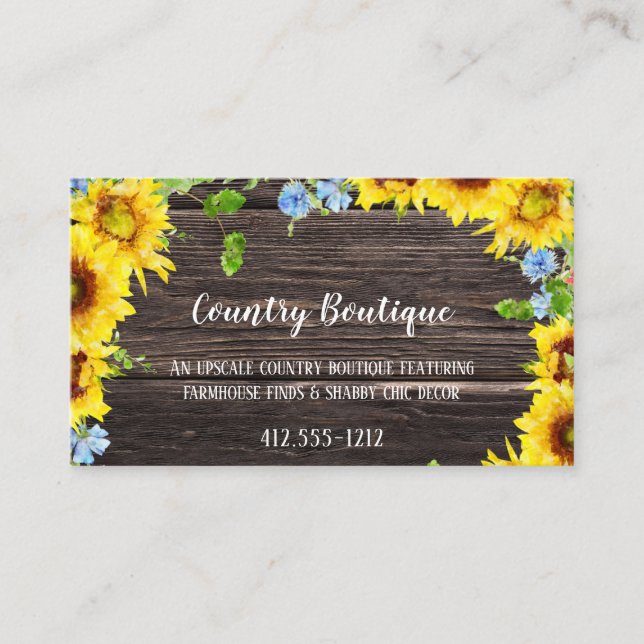 Rustic Sunflowers on Wood Country Business Card (Front)