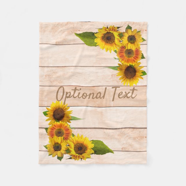 Rustic Sunflowers on Wood Fleece Blanket (Front)