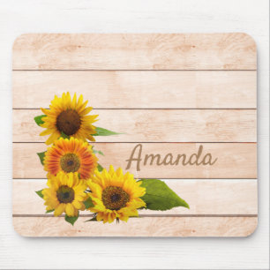 Rustic Sunflowers on Wood Mouse Mat