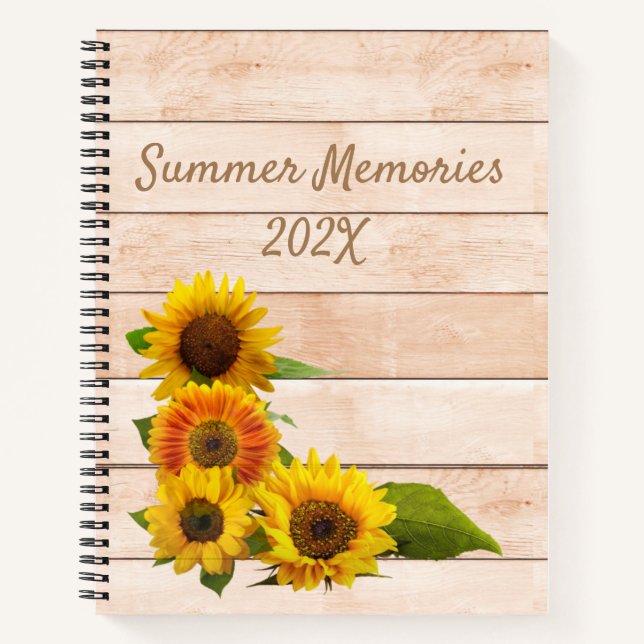 Rustic Sunflowers on Wood Notebook (Front)