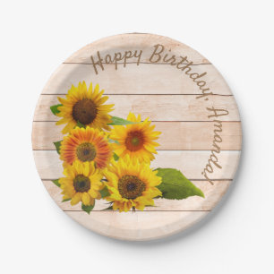 Rustic Sunflowers on Wood Paper Plate