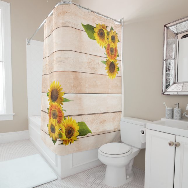 Rustic Sunflowers on Wood Shower Curtain (In Situ)
