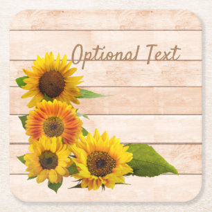 Rustic Sunflowers on Wood Square Paper Coaster