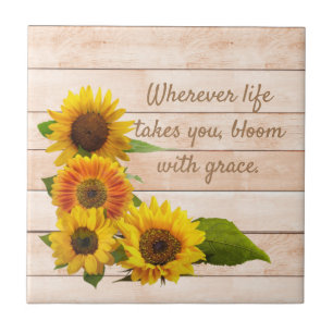 Rustic Sunflowers on Wood Tile