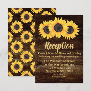 Rustic Sunflowers on Wood Wedding Reception Card