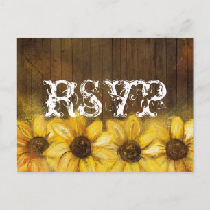 Rustic Sunflowers Painted on Wood   RSVP Invitation Postcard