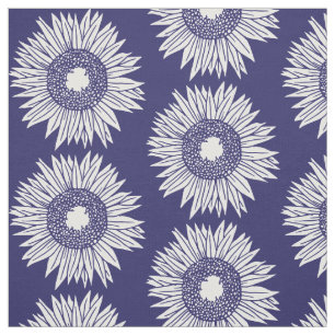 Rustic Sunflowers Pattern Blue and White Floral Fabric