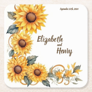 Rustic Sunflowers: Personalized Wedding Coasters