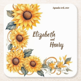 Rustic Sunflowers: Personalized Wedding Coasters
