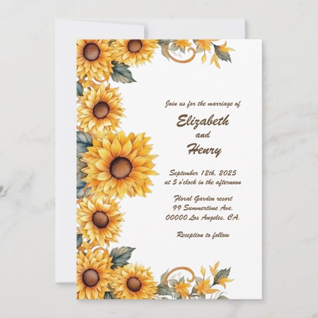 Rustic Sunflowers: Personalized Wedding Invitation (Front)