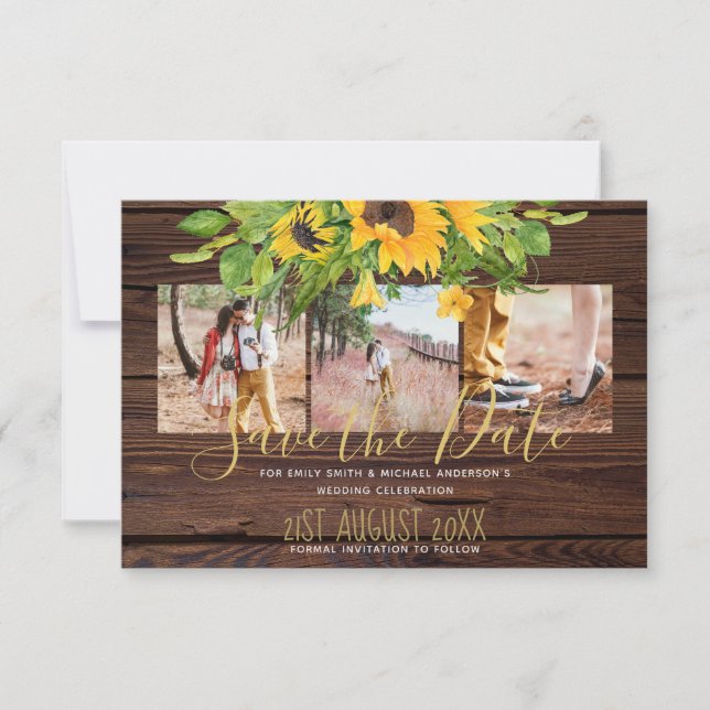 Rustic Sunflowers Photo Save The Dates (Front)
