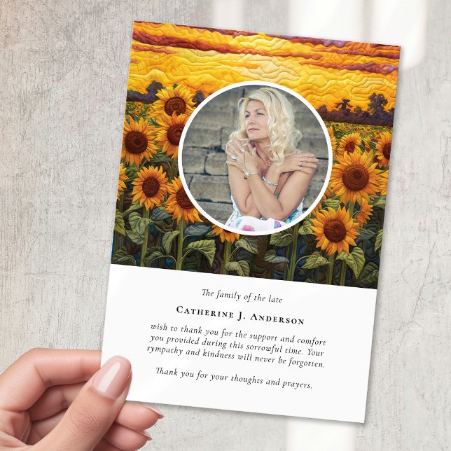 Rustic Sunflowers Photo Sympathy Funeral Memorial Thank You Card (Creator Uploaded)