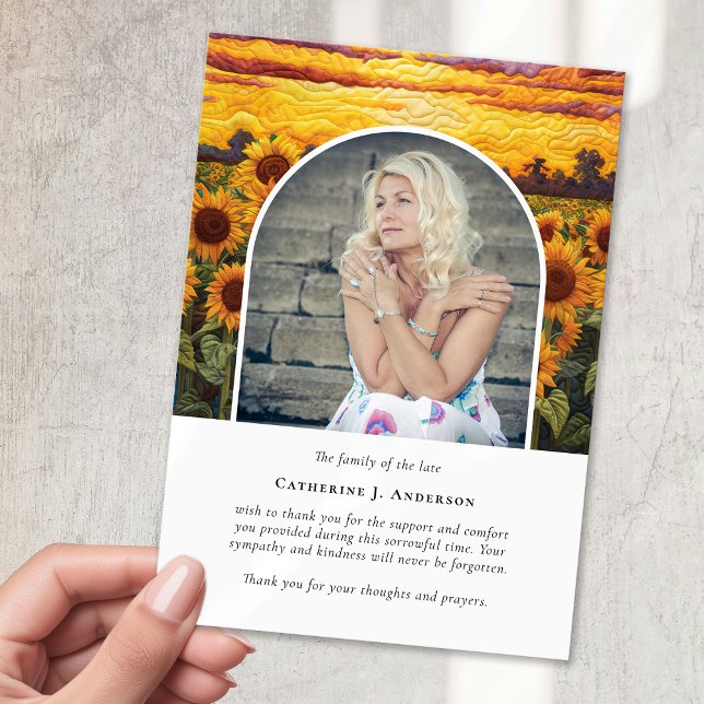 Rustic Sunflowers Photo Sympathy Funeral Memorial Thank You Card (Creator Uploaded)