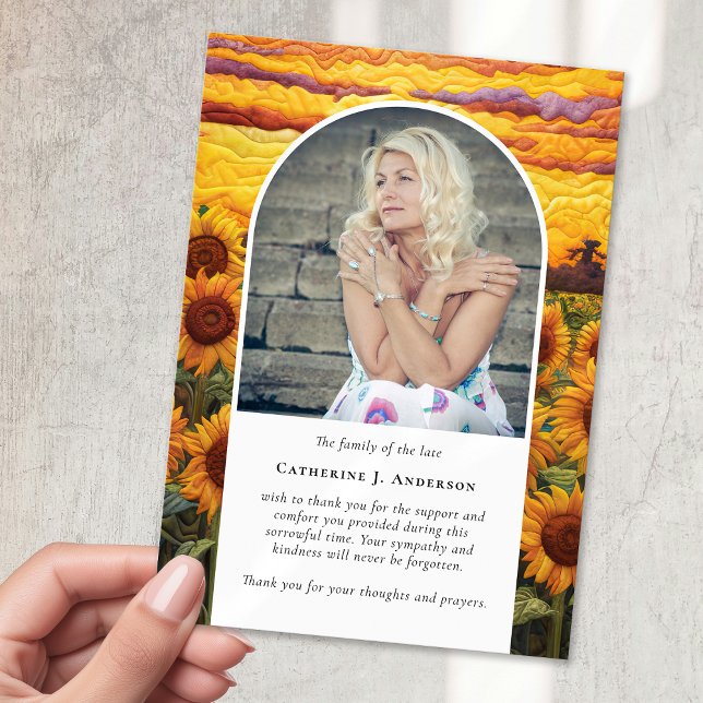Rustic Sunflowers Photo Sympathy Funeral Memorial Thank You Card (Creator Uploaded)