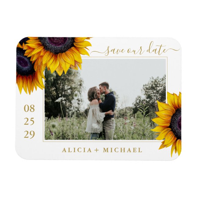 Rustic sunflowers photo wedding save the date magnet (Horizontal)