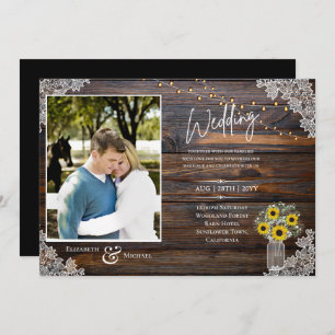 Rustic Sunflowers Photo Wedding Template Invite
