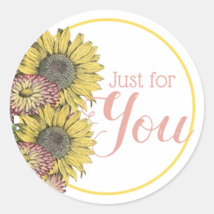 Rustic Sunflowers Pink Yellow Thank You Classic Round Sticker