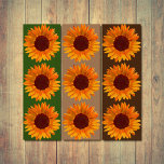 Rustic Sunflowers Pop Art and Tricolor Backgrounds<br><div class="desc">Pretty yellow orange and brown rustic sunflowers on three different coloured backgrounds. One panel is deep green,  one is tan and one is dark brown.</div>