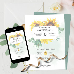 Rustic Sunflowers Print or Digital Wedding Invitat Invitation